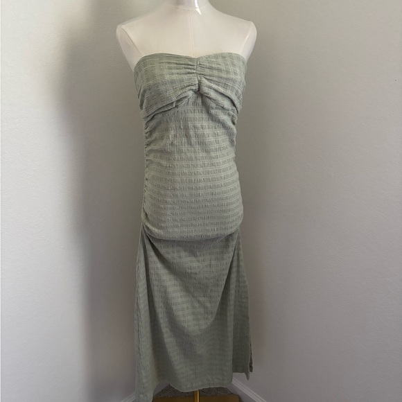 Free People Dresses & Skirts - Free People Brandie Midi Dress Tube Ruched Sleeveless Size M Light Green
